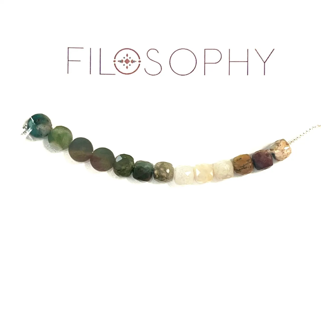 Ocean Jasper Round & Square Adjustable Slide Chain Gemstone Necklace