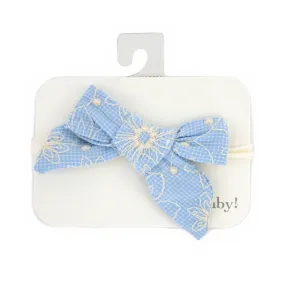 Embroidered Sky Blue Nylon Headband with Flower Bow