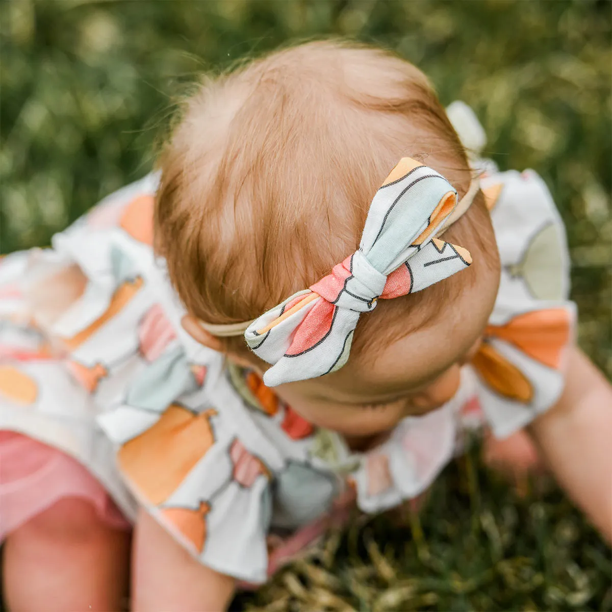 oh baby! Schoolgirl Gauze Bow Nylon Headband - Balloon Print - Oyster