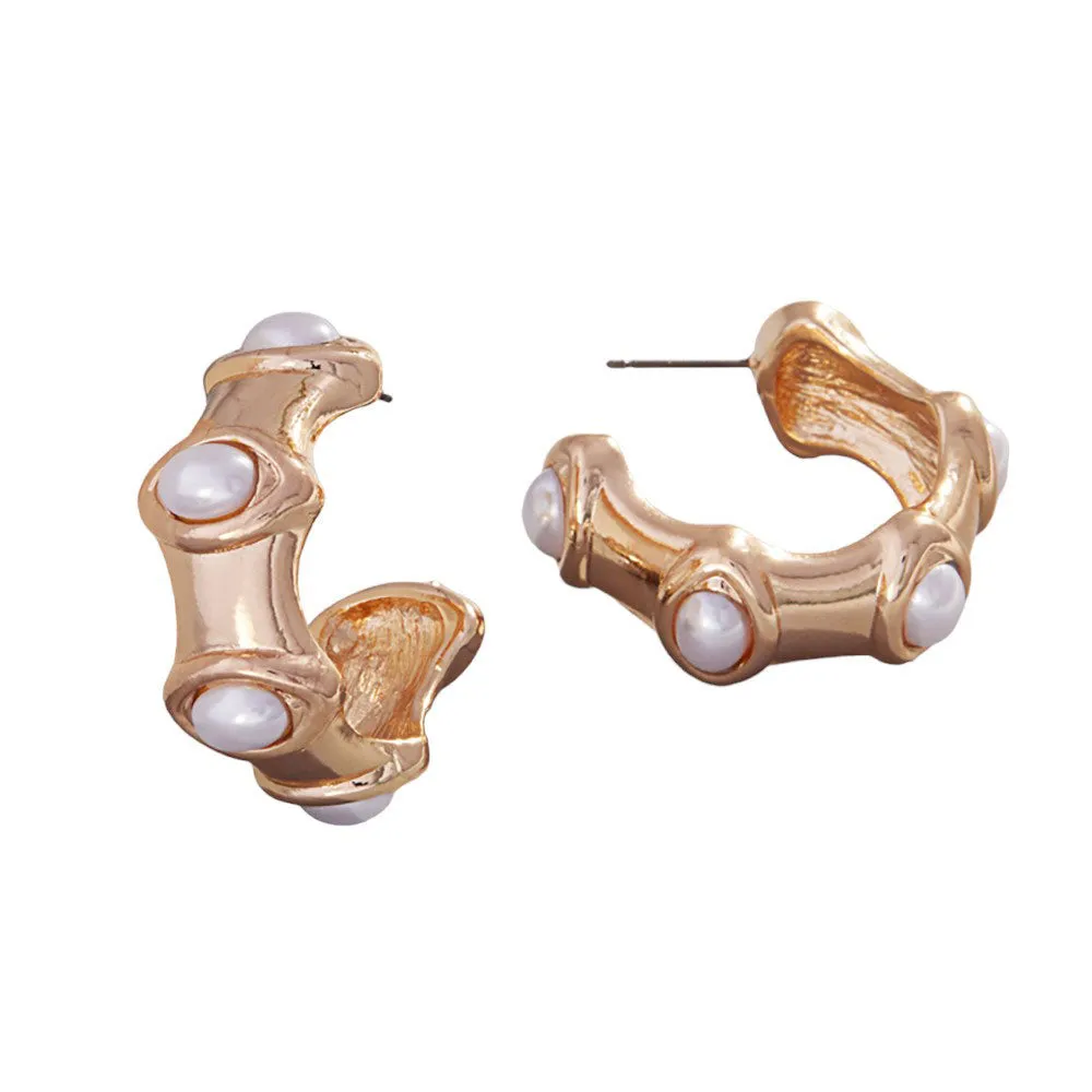 Oval Pearl Pointed Hoop Earrings