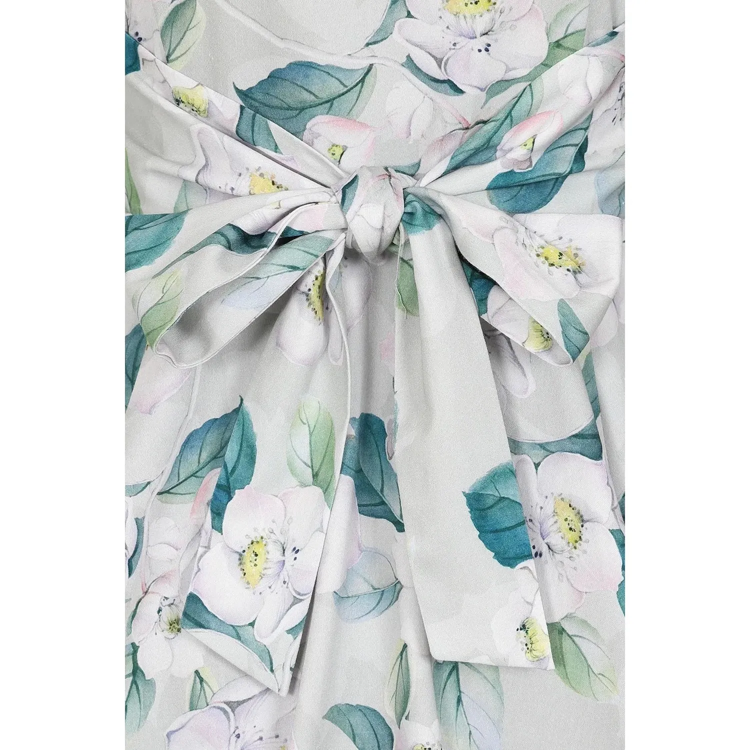 Pale Mint Green & White Floral Collared Sleeveless 50s Swing Tea Dress