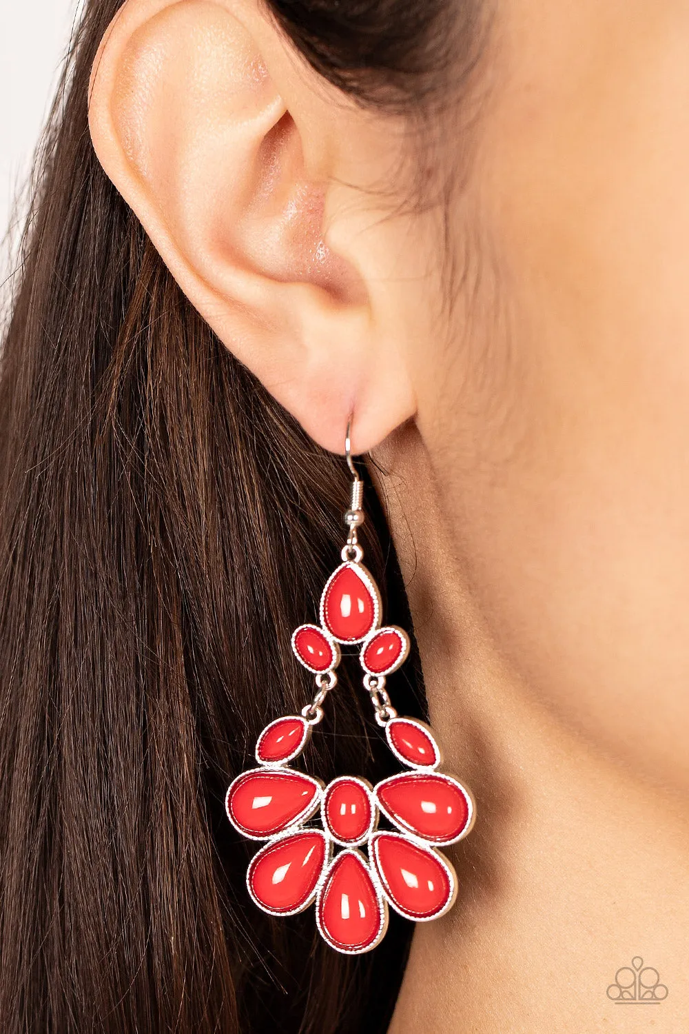 Paparazzi Colorfully Canopy - Red Oval Teardrop Earrings