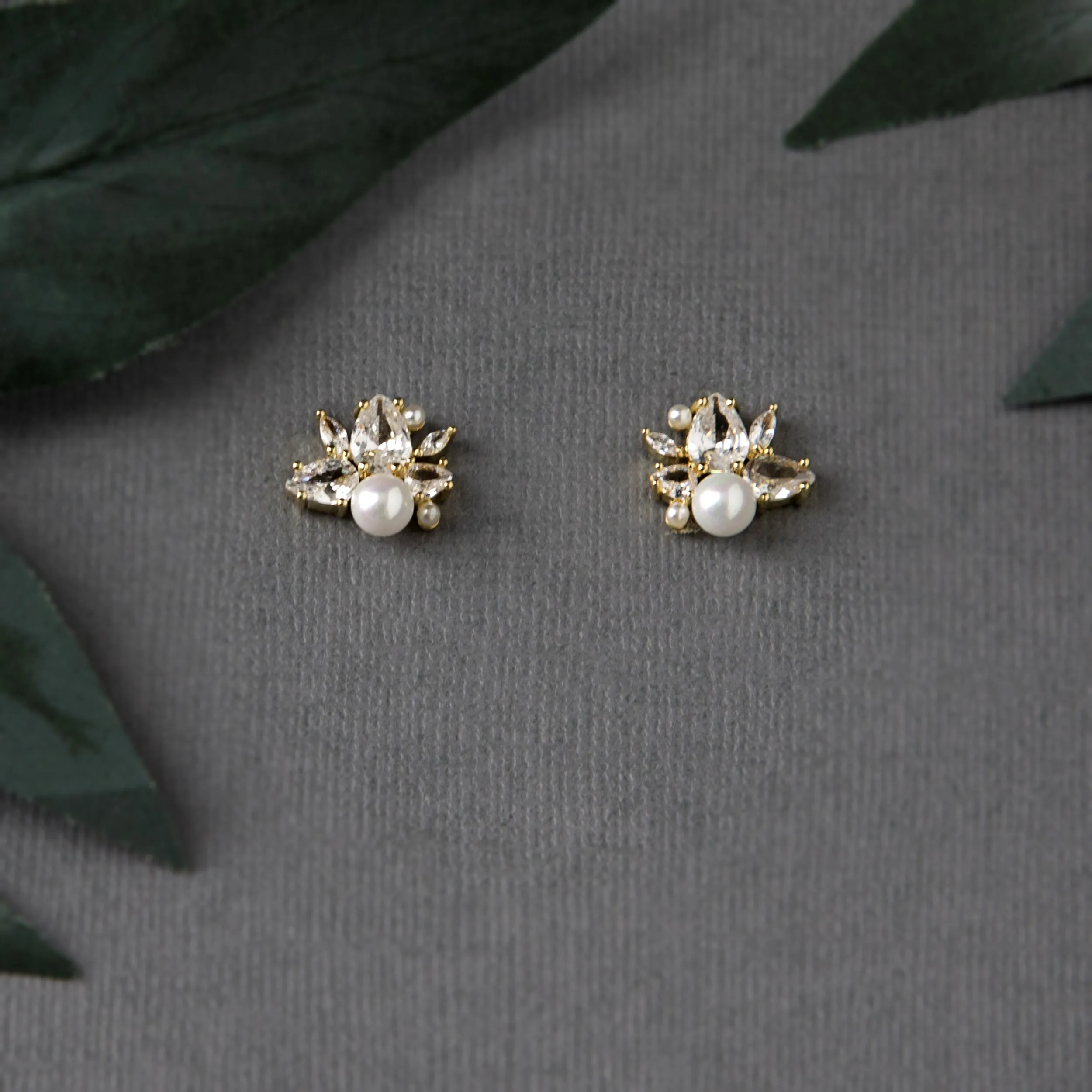 Pearl and CZ Cluster Stud Earrings