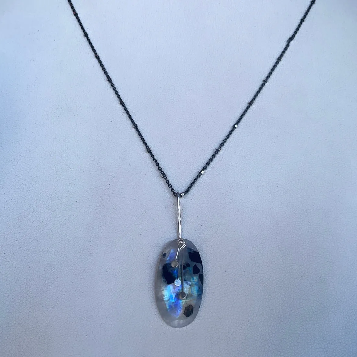 Pendulum Dots oval rainbow moonstone necklace