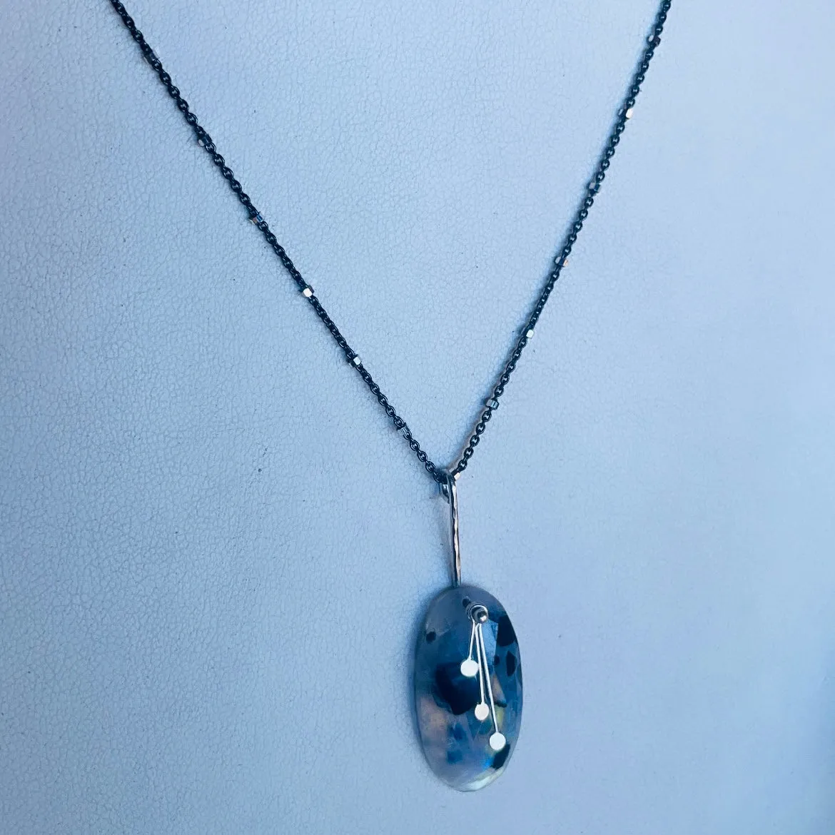 Pendulum Dots oval rainbow moonstone necklace