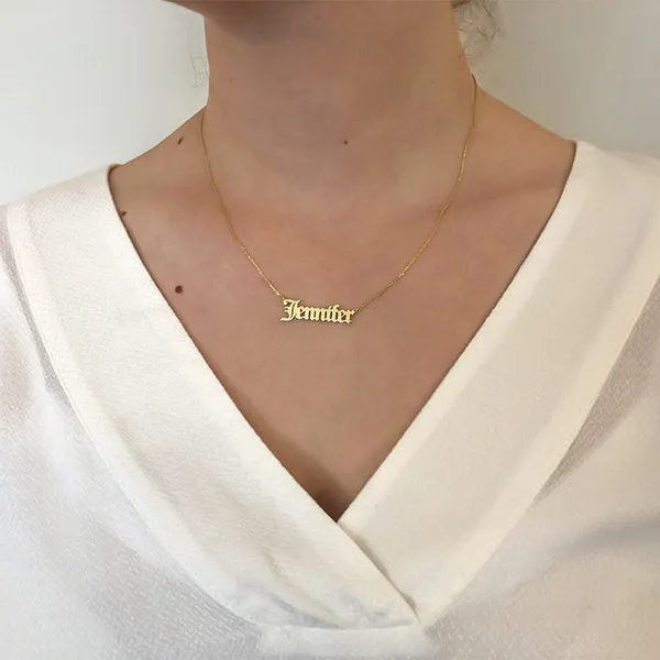 Personalised 24K Gold Plated Sterling Silver Name Necklace-Old English