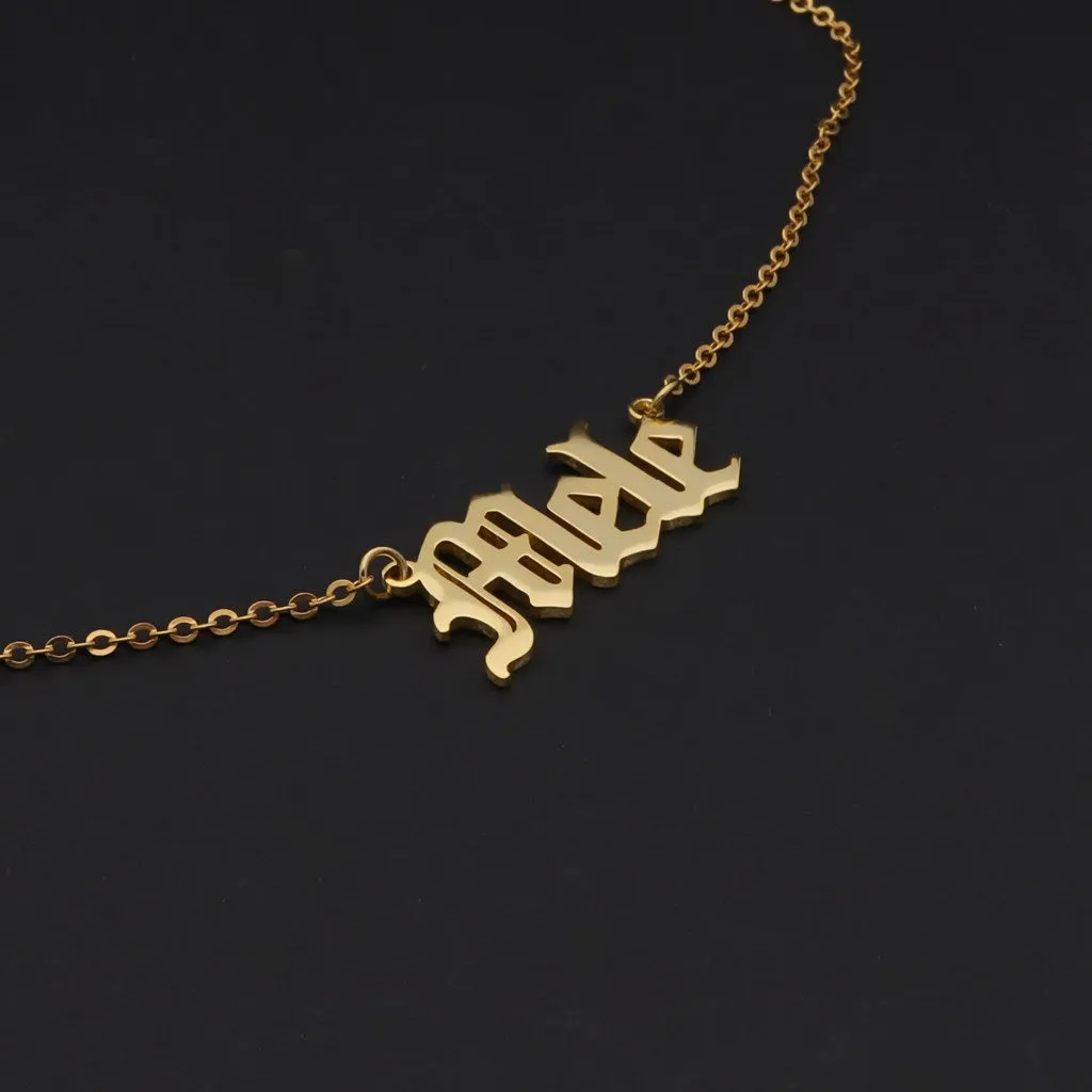 Personalised 24K Gold Plated Sterling Silver Name Necklace-Old English