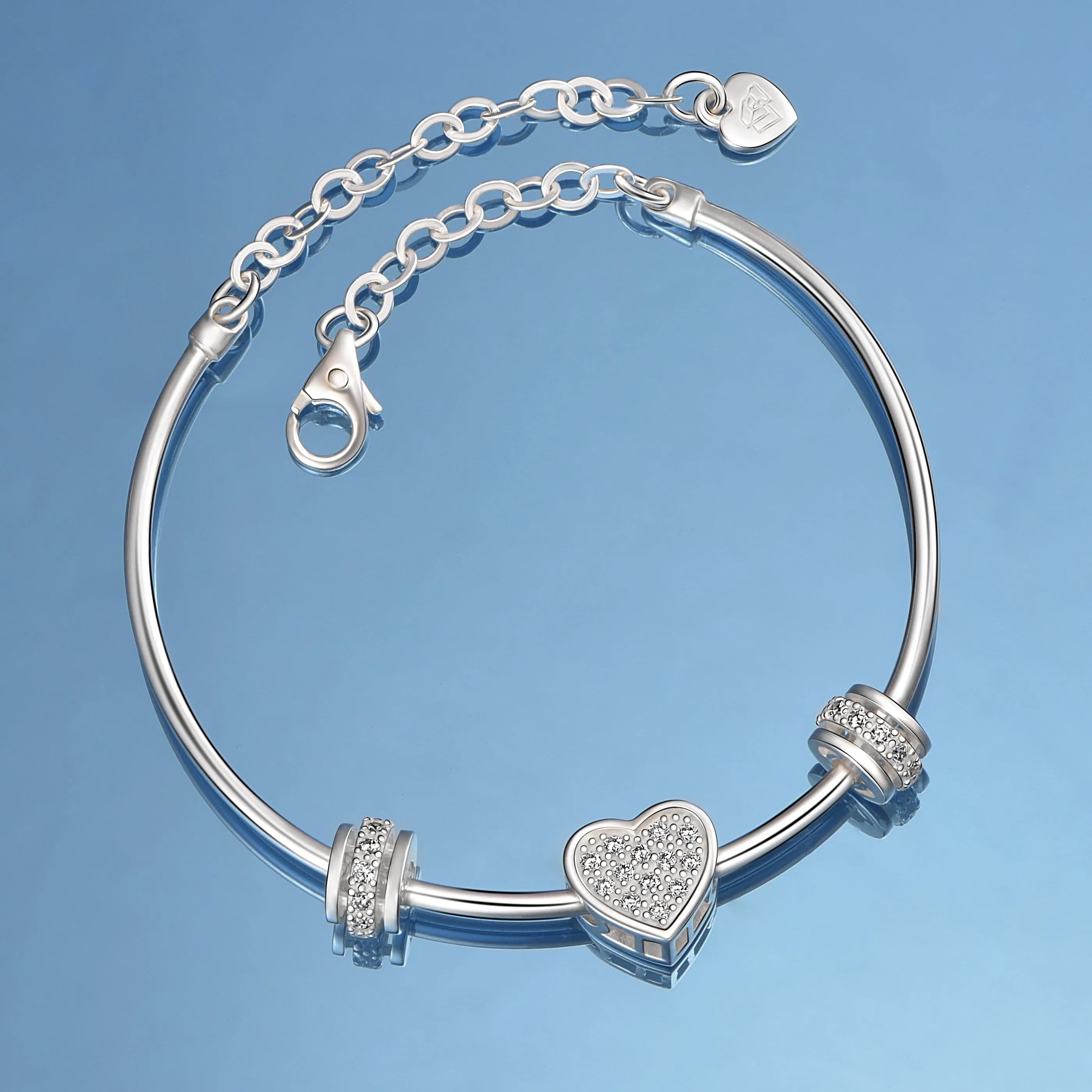 Petite Sterling Silver Heart Bangle Bracelets