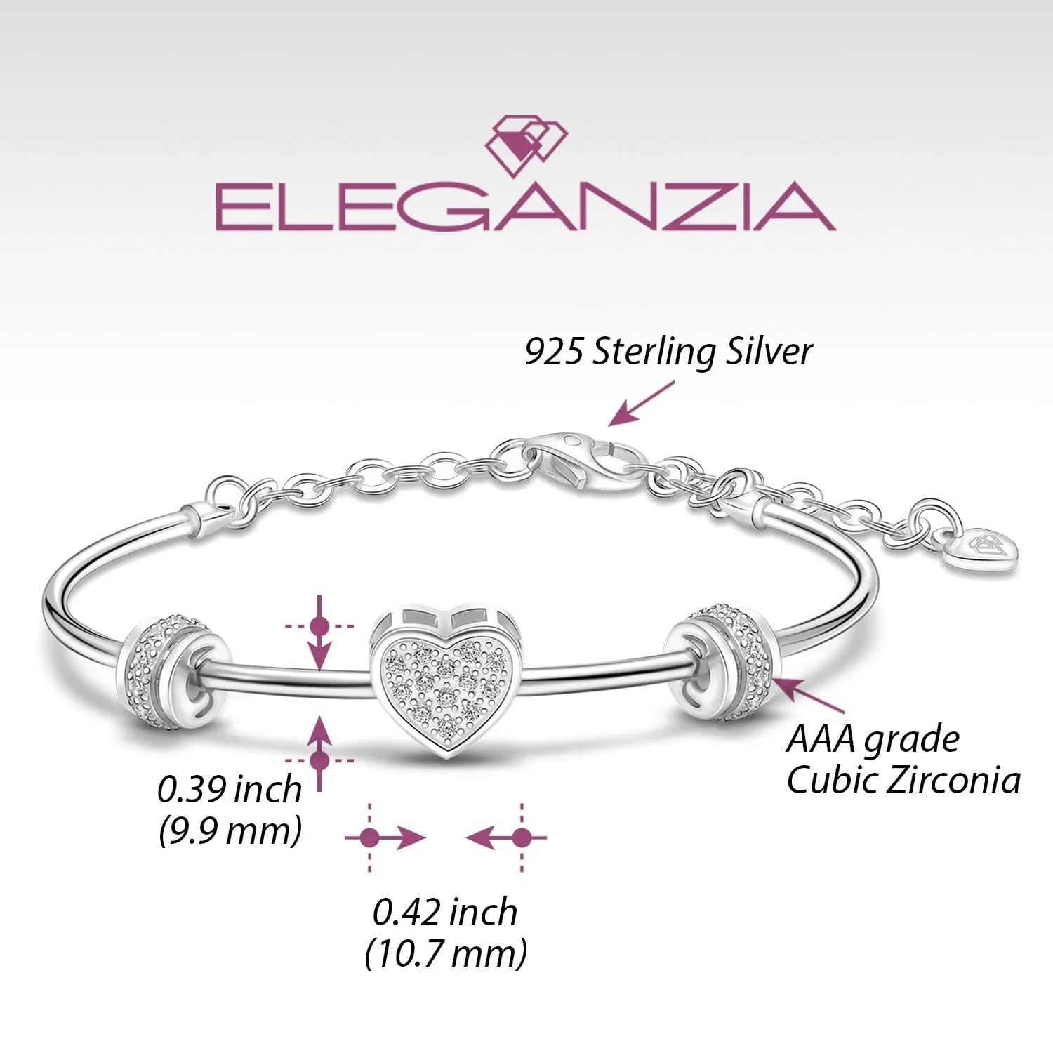 Petite Sterling Silver Heart Bangle Bracelets