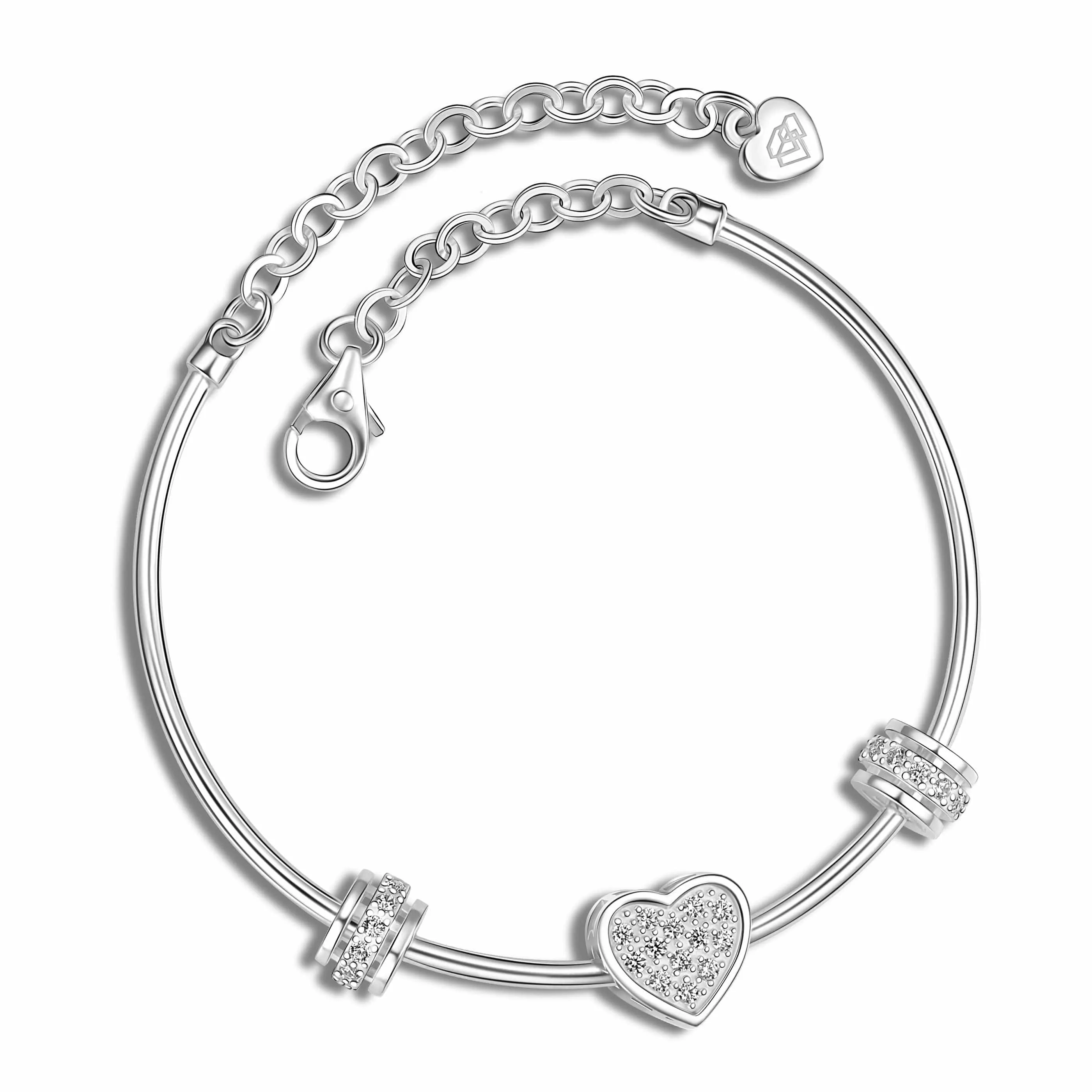 Petite Sterling Silver Heart Bangle Bracelets