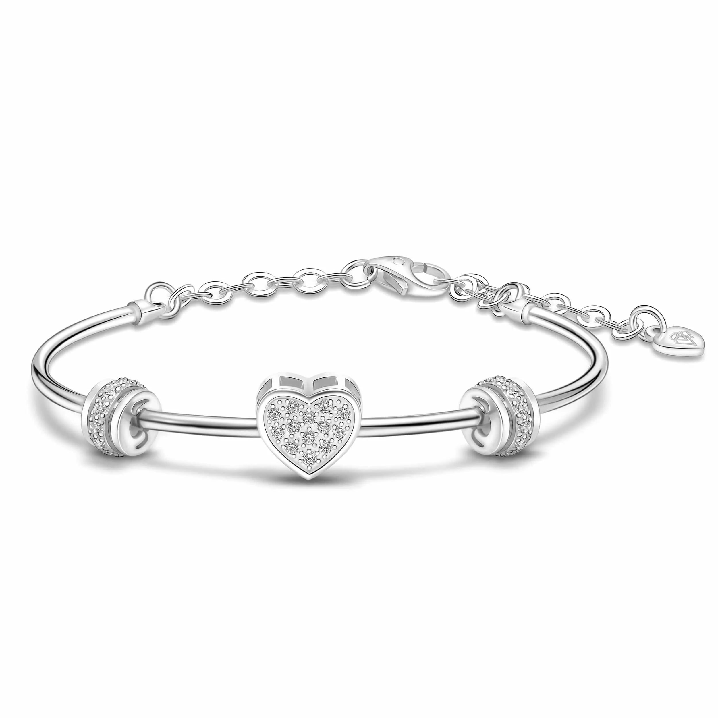 Petite Sterling Silver Heart Bangle Bracelets