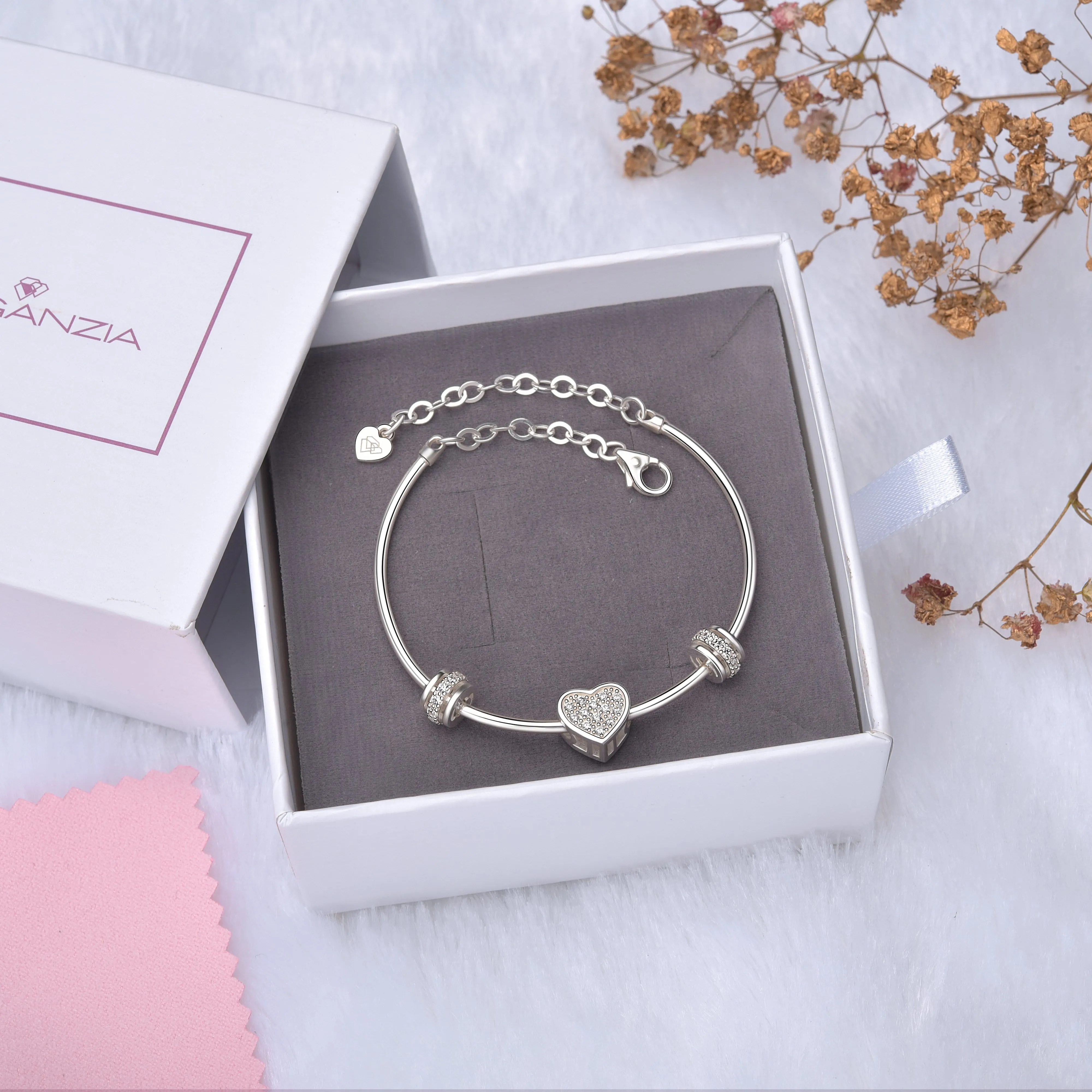 Petite Sterling Silver Heart Bangle Bracelets