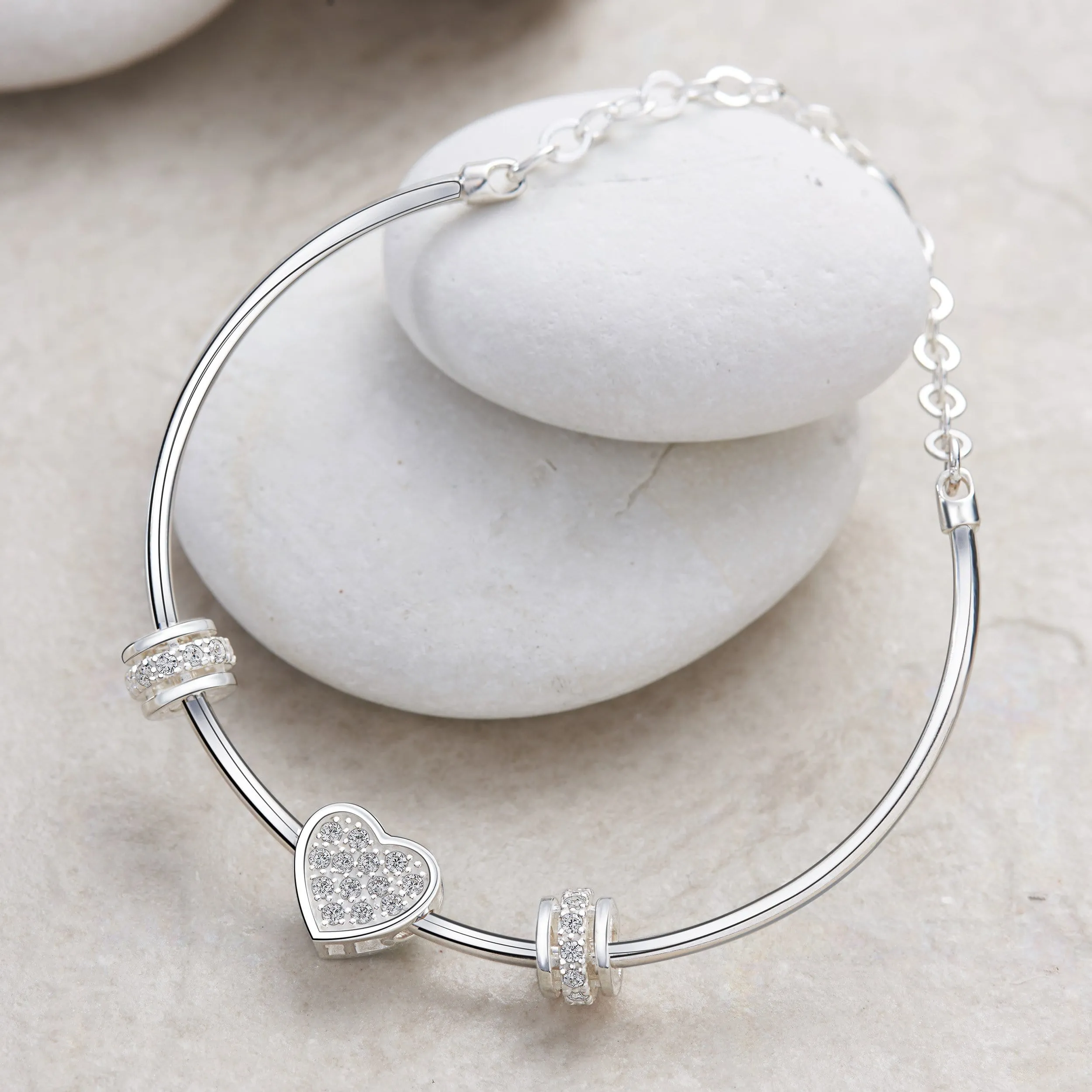 Petite Sterling Silver Heart Bangle Bracelets