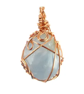 Polished Blue Celestite Pendant Necklace, Copper Wire-Wrapped, with 20 Chain, Handmade  #7