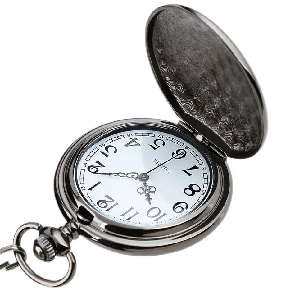 "To My Son" Black Punk Smooth Quartz Pocket Watch