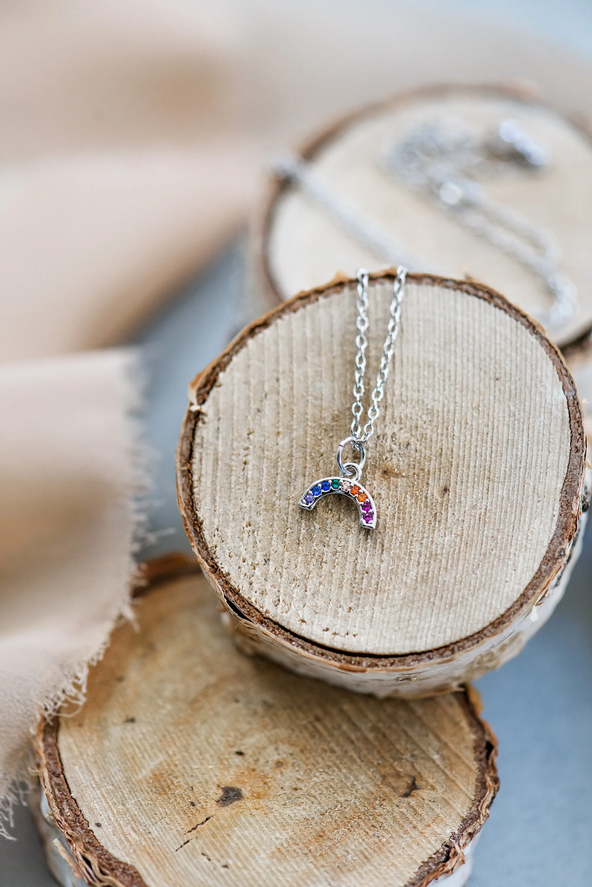 Rainbow Necklace - Sterling Silver & Pave Crystals