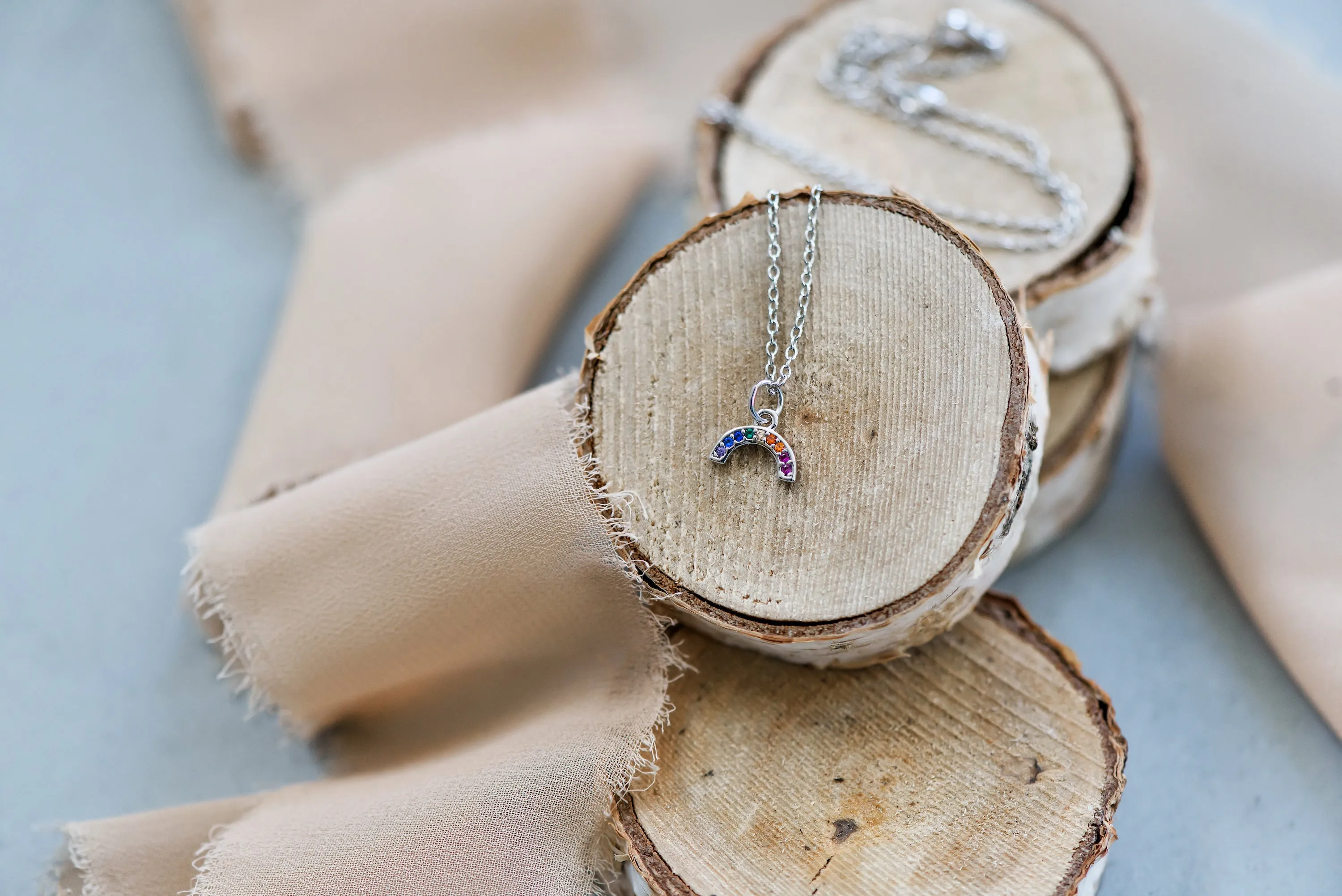 Rainbow Necklace - Sterling Silver & Pave Crystals