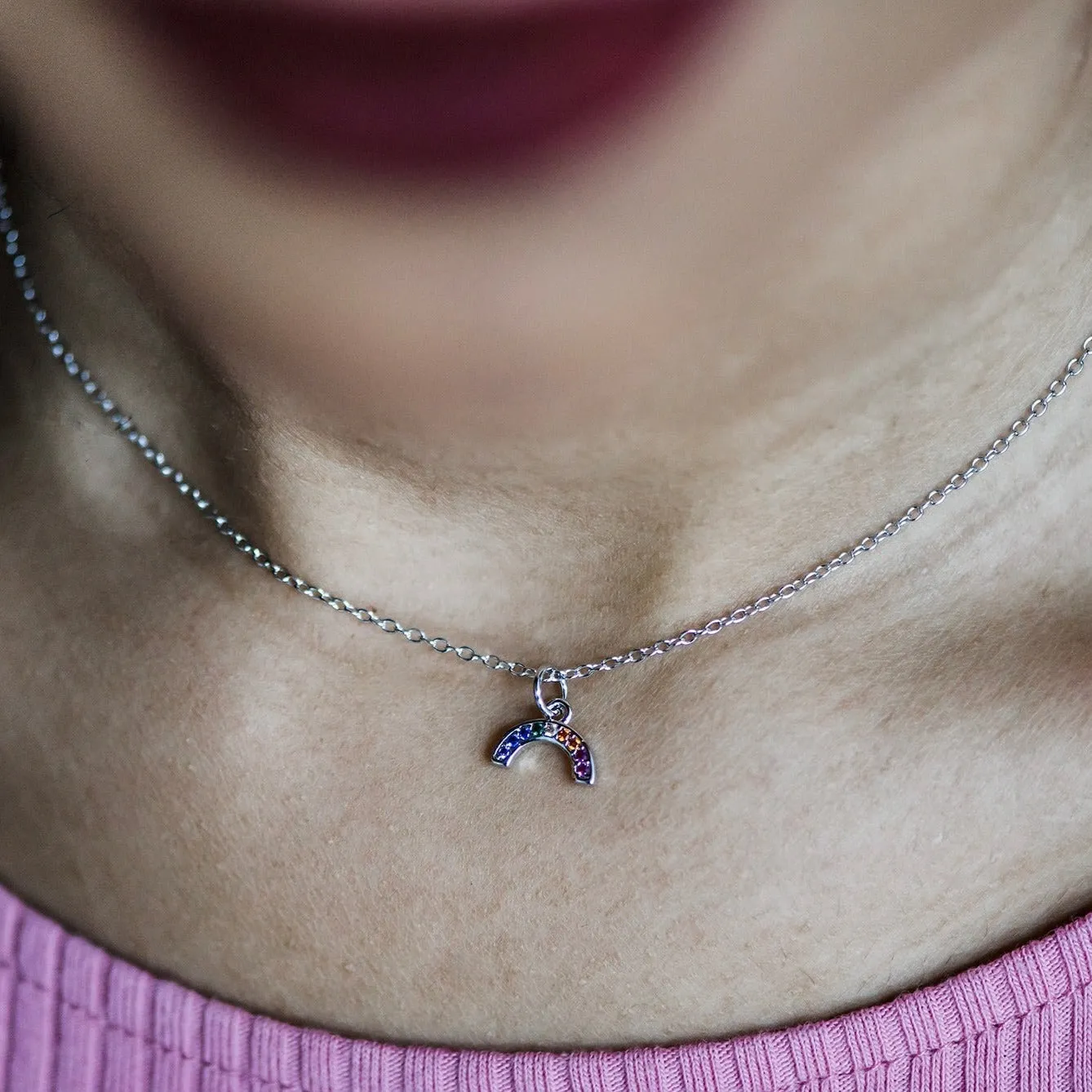 Rainbow Necklace - Sterling Silver & Pave Crystals