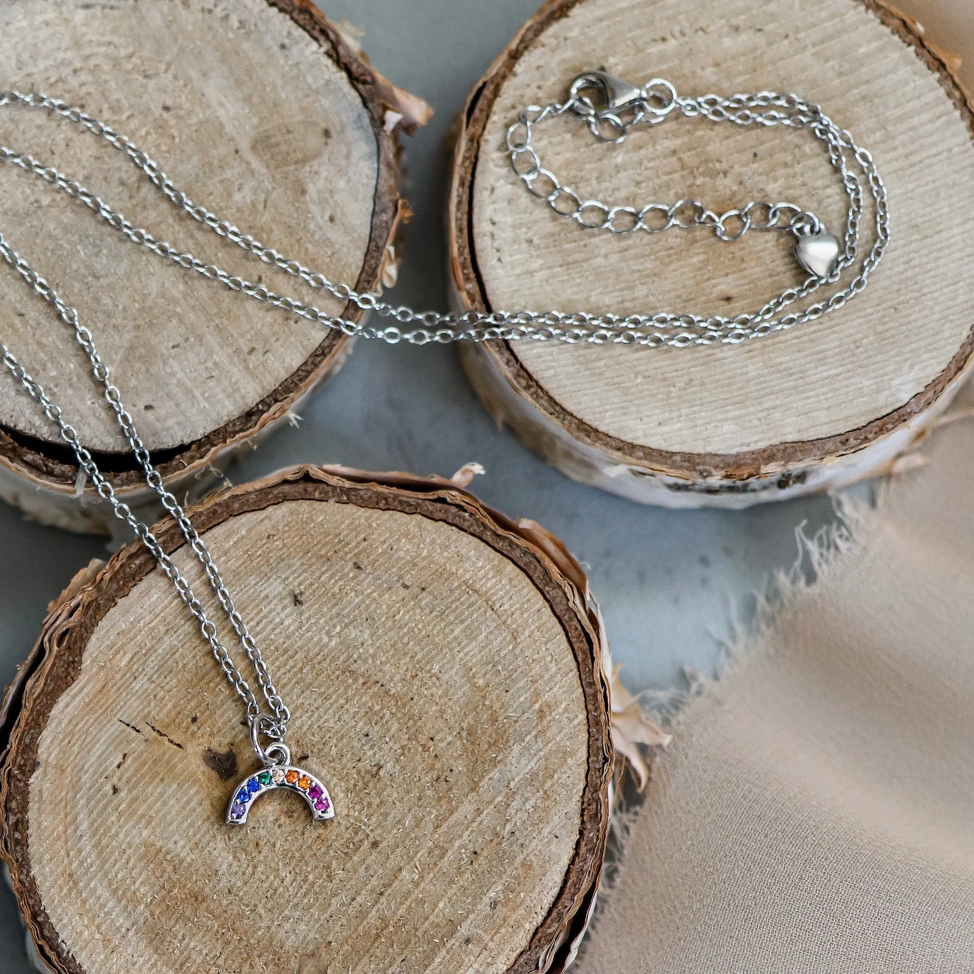 Rainbow Necklace - Sterling Silver & Pave Crystals