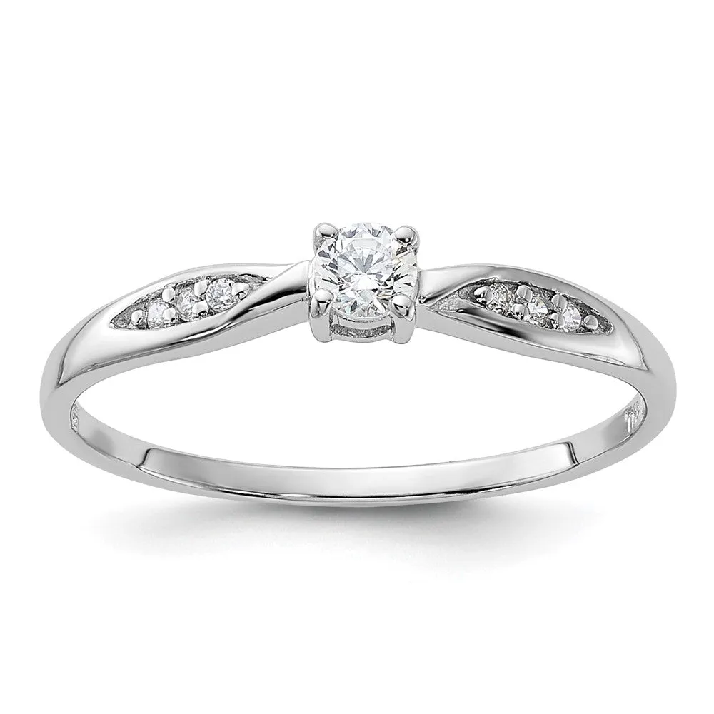 Rhodium-Plated Polished & CZ Ring in Sterling Silver