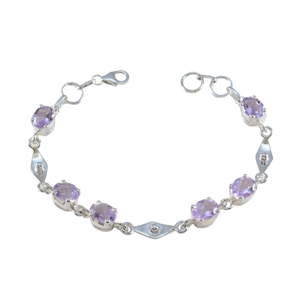 Riyo Classical 925 Sterling Silver Bracelet For Women Amethyst Bracelet Prong Setting Bracelet with Fish Hook Link Bracelet L Size 6-8.5 Inch.