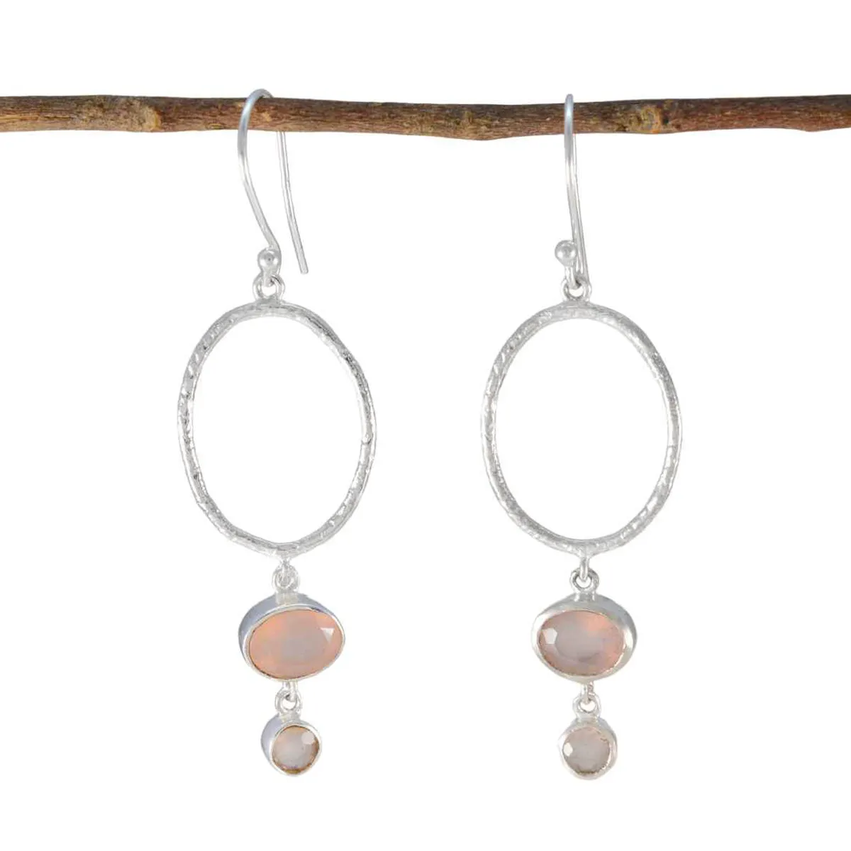 Riyo Delightful 925 Sterling Silver Earring For Demoiselle Rose Quartz Earring Bezel Setting Pink Earring Dangle Earring