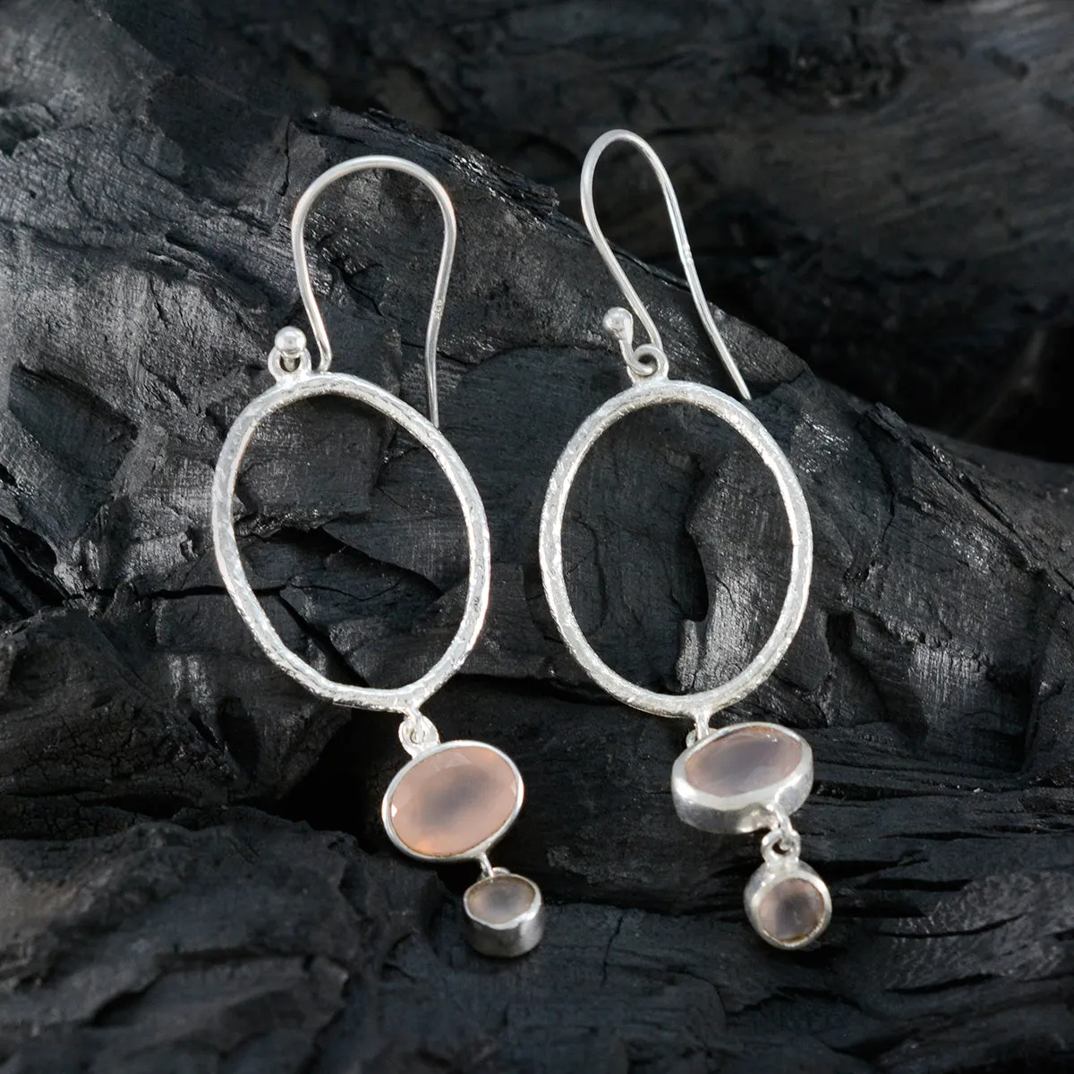 Riyo Delightful 925 Sterling Silver Earring For Demoiselle Rose Quartz Earring Bezel Setting Pink Earring Dangle Earring