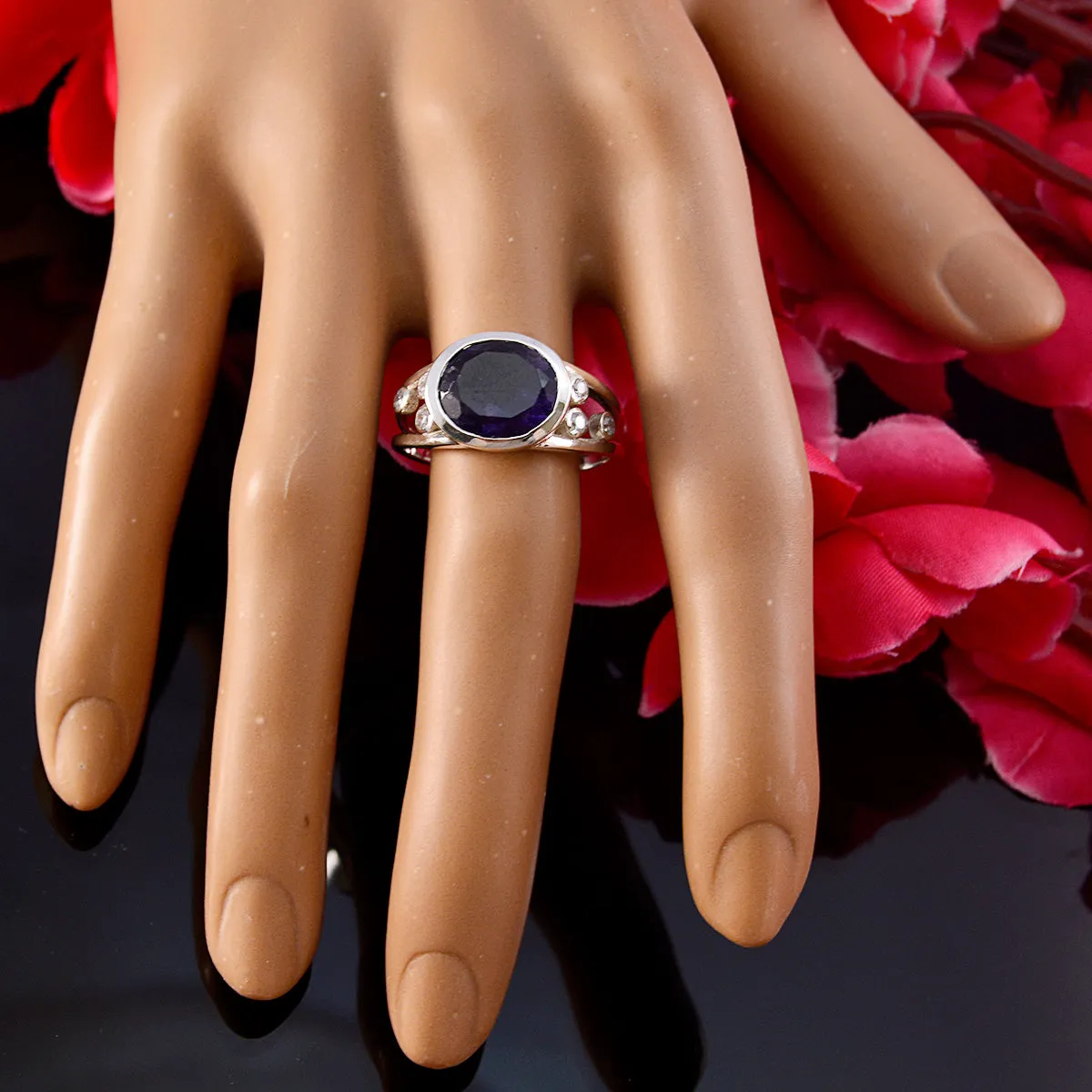 Riyo Designer Stone Amethyst Solid Silver Ring Gift For Christmas