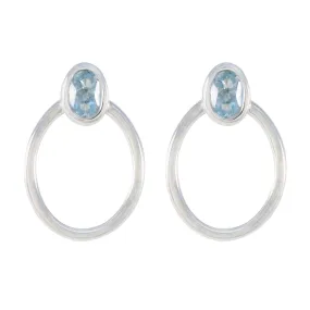 Riyo Foxy Sterling Silver Earring For Wife Blue Topaz Earring Bezel Setting Blue Earring Stud Earring