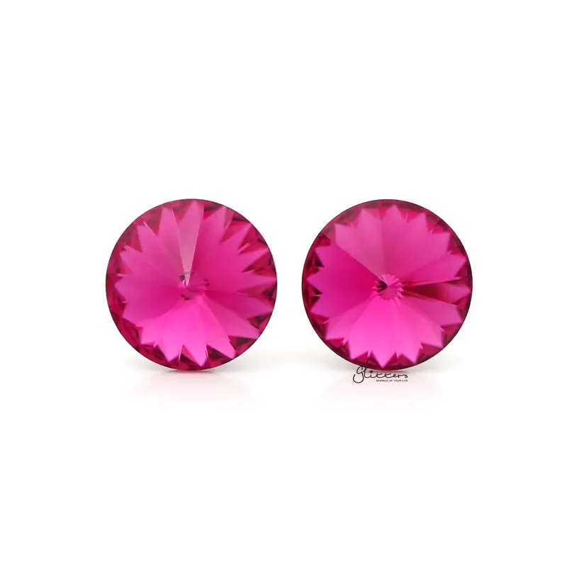 Round Crystal Stud Earrings - Hot Pink