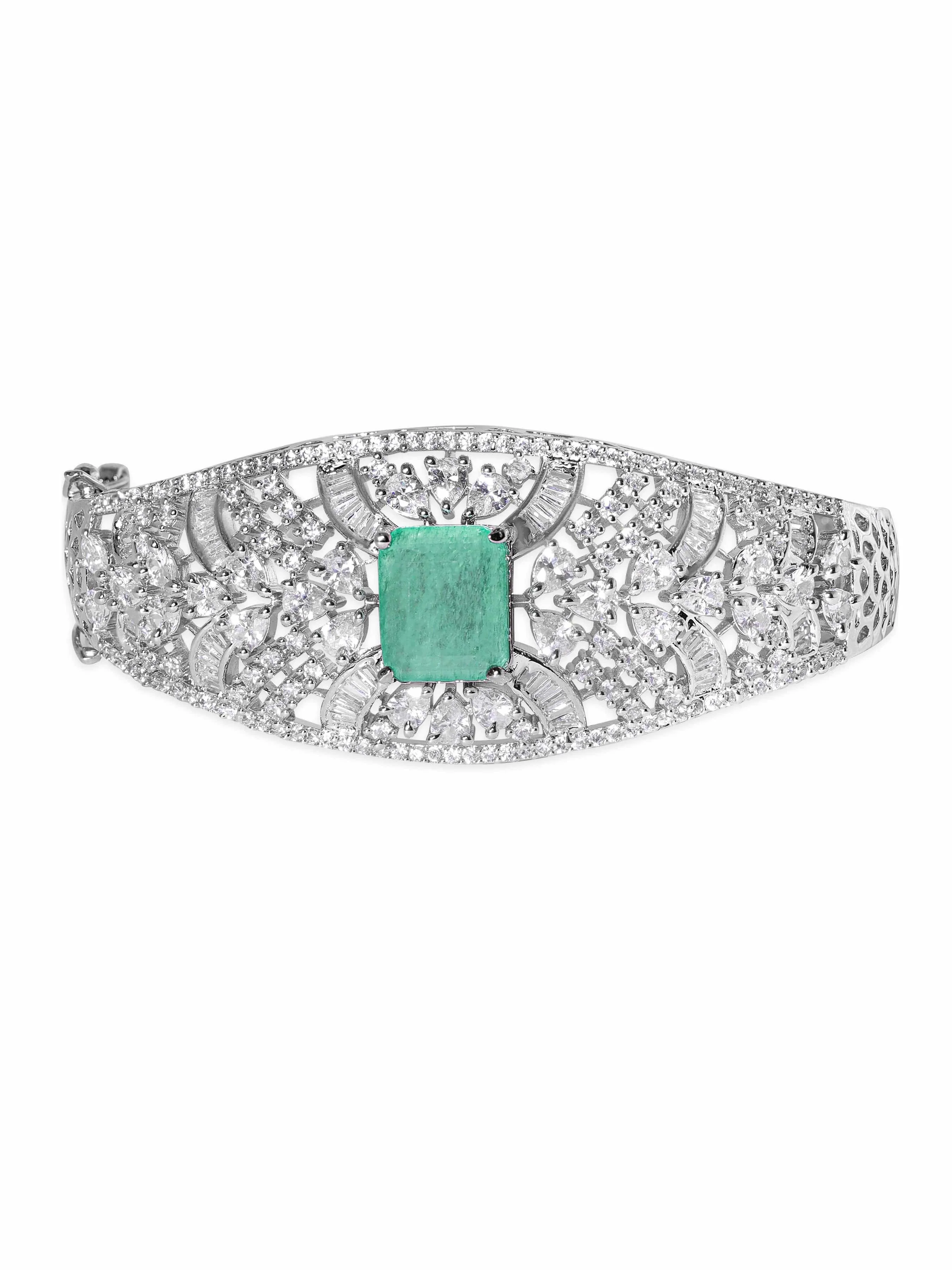 Rubans Rhodium Plated Zirconia and Pastel Green Studded Bracelet