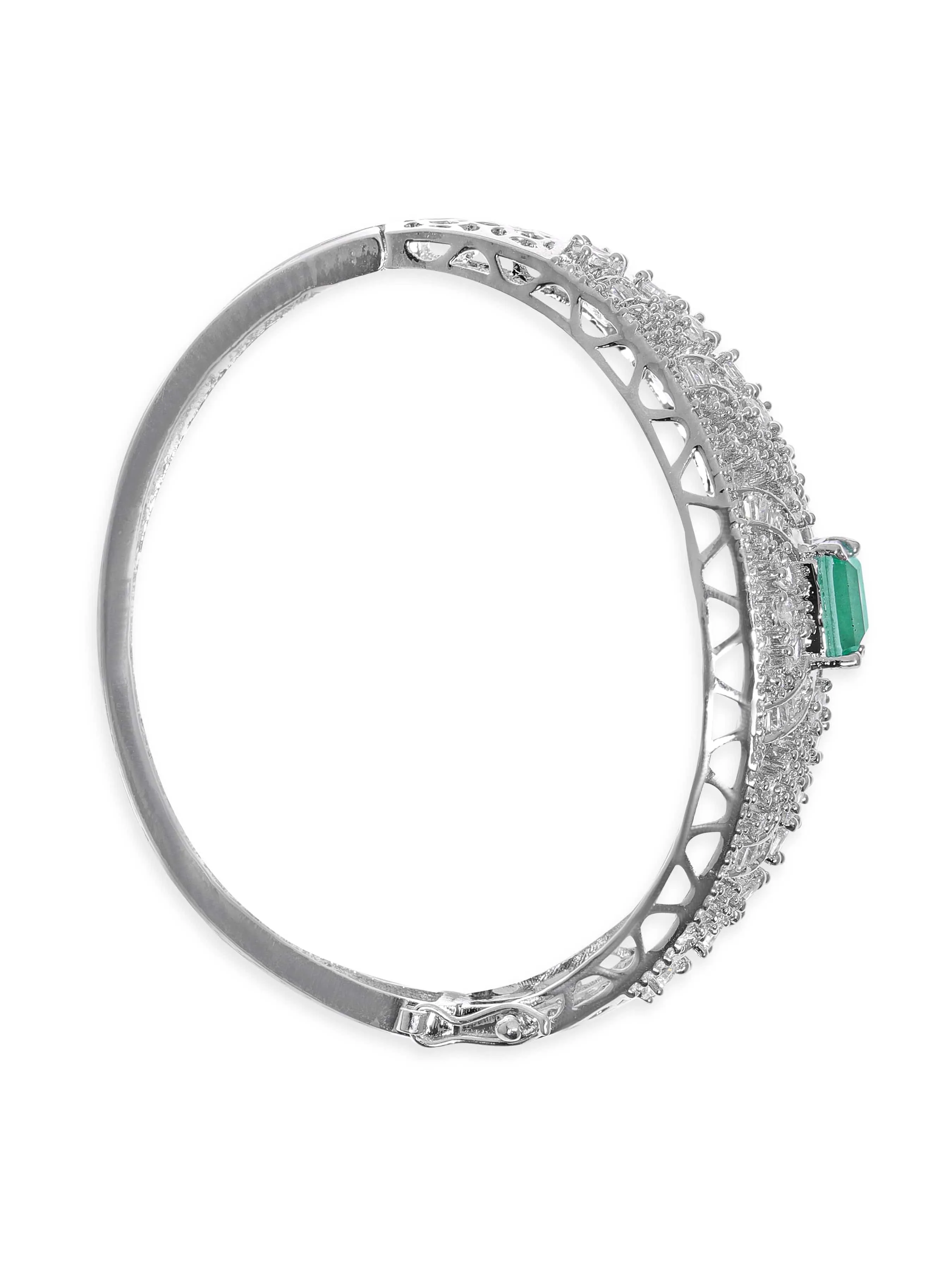 Rubans Rhodium Plated Zirconia and Pastel Green Studded Bracelet