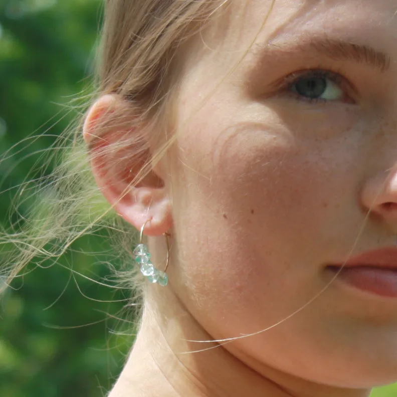 Silver Hoop Earrings with Gemstones