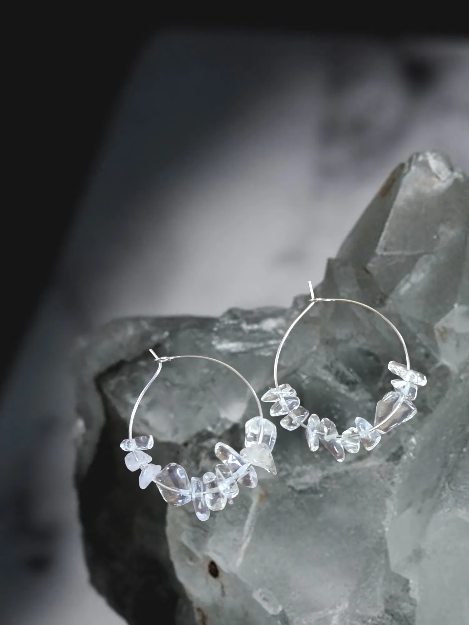 Silver Hoop Earrings with Gemstones