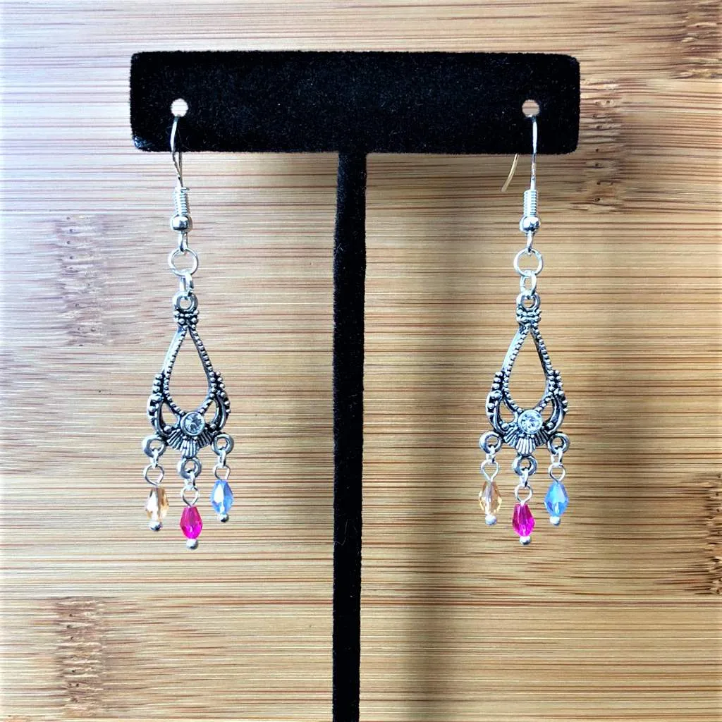 Silver Multi Colored Chandelier Earrings