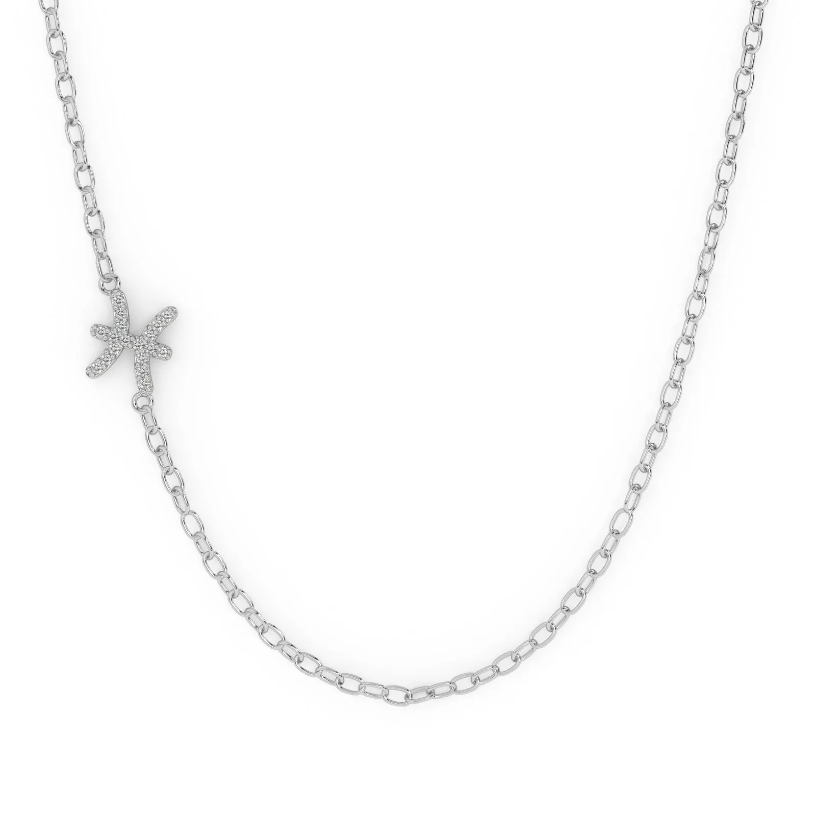 Silver Pisces Pave Zodiac Necklace