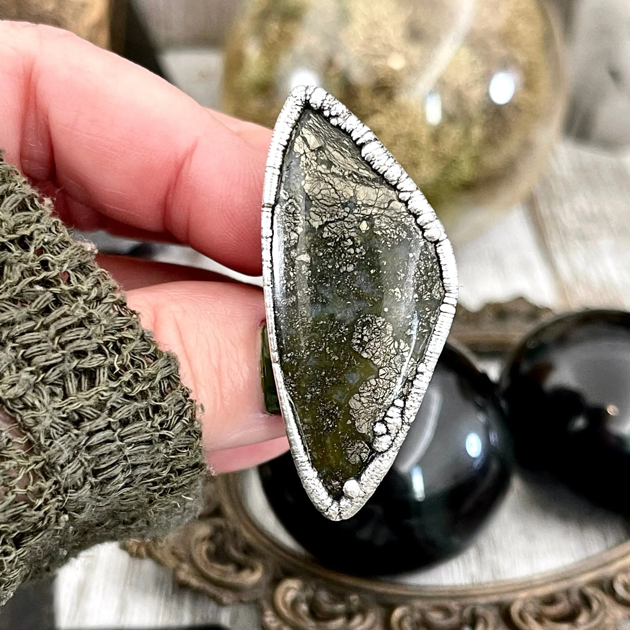 Size 7.5 Large Marcasite Statement Ring in Fine Silver / Foxlark Collection - One of a Kind