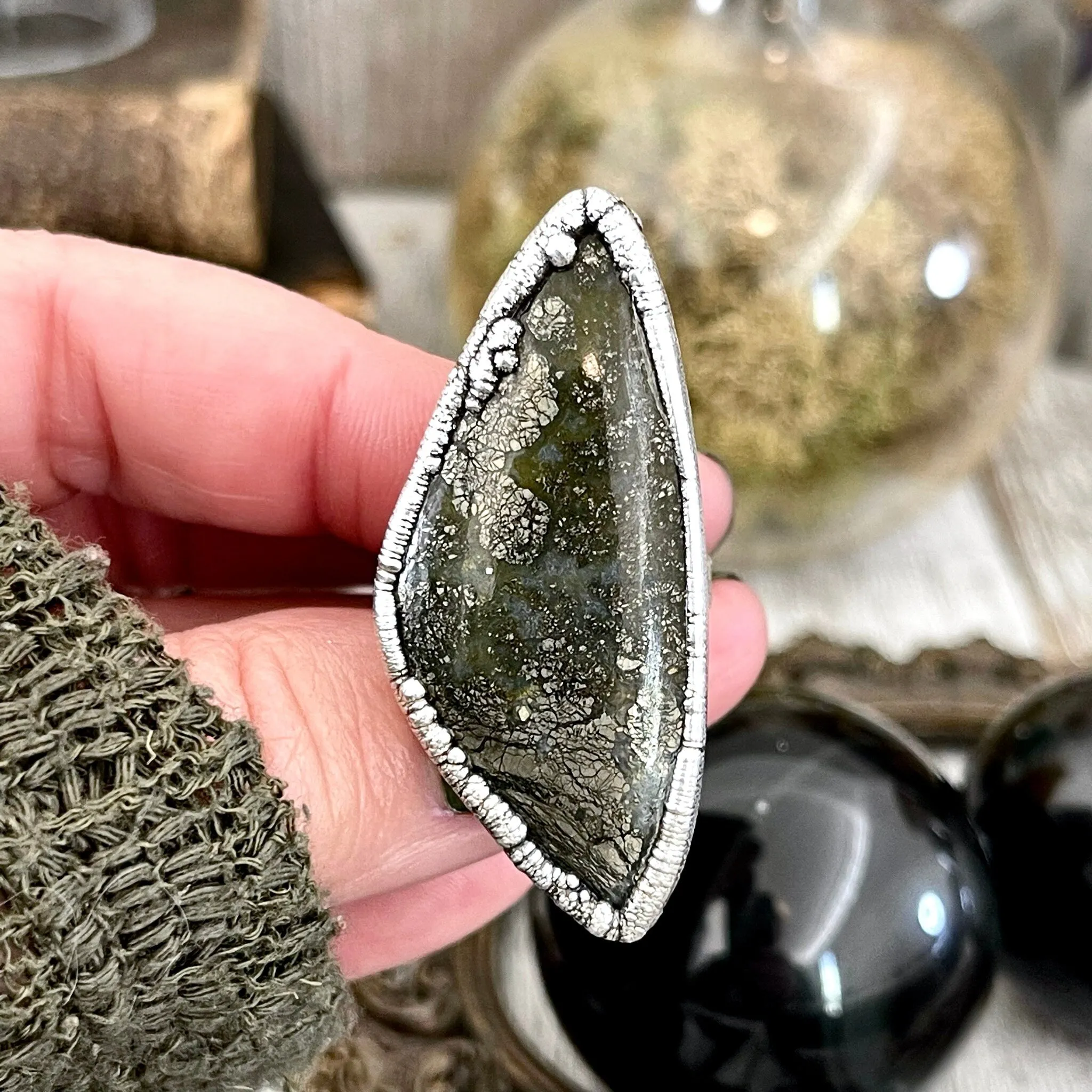 Size 7.5 Large Marcasite Statement Ring in Fine Silver / Foxlark Collection - One of a Kind