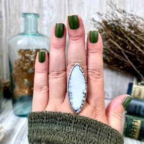 Size 8.5 Dendritic Agate Large Crystal Ring in Fine Silver for Woman /  Foxlark Collection - One of a Kind