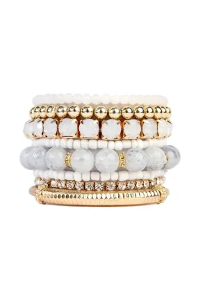 Stacked Beaded Bracelet Set-White