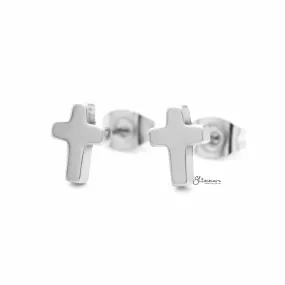 Stainless Steel Cross Stud Earrings - Silver