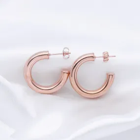 Stainless Steel Thick Tube Hoop Earrings - Rose Gold