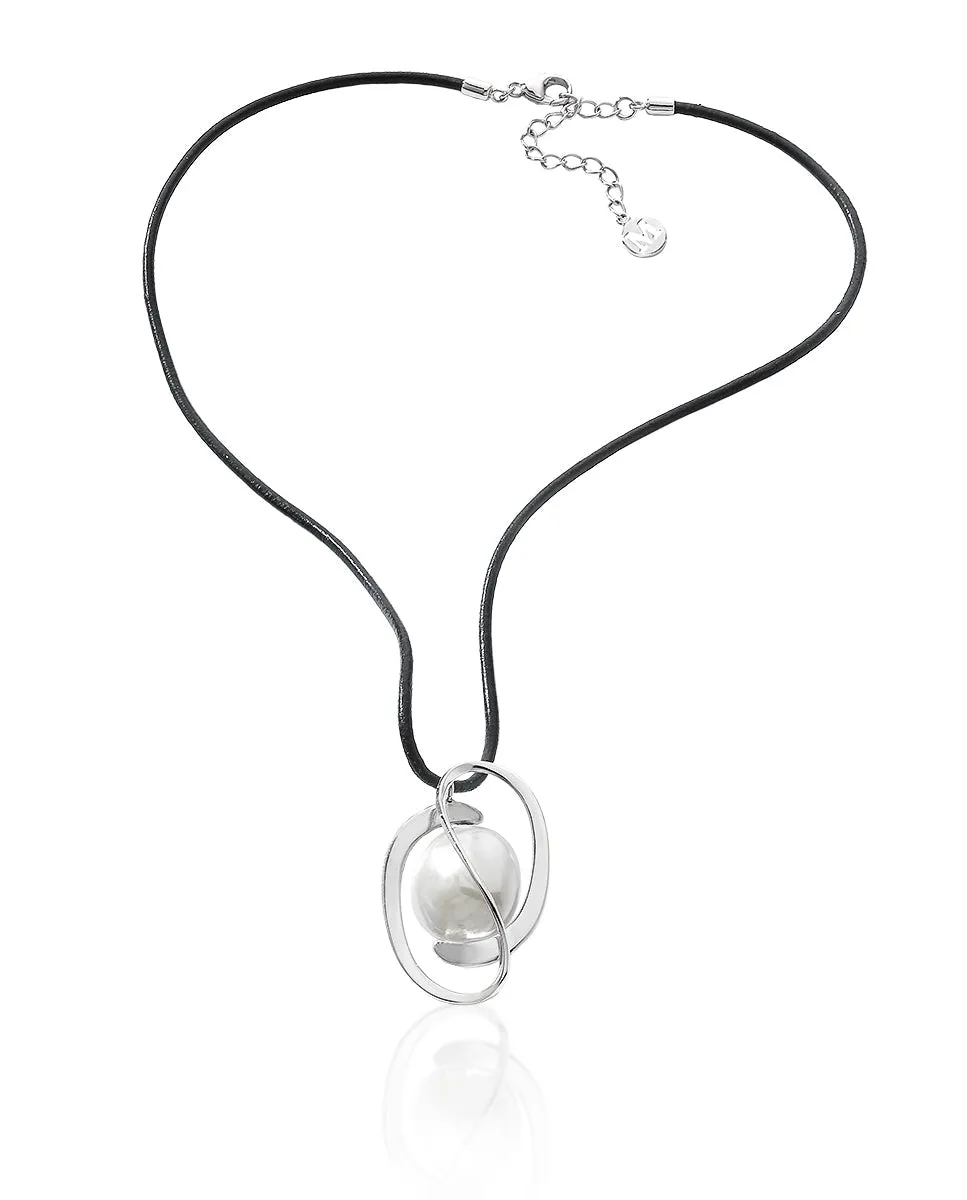 Sterling Silver Rhodium Plated Necklace for Women with Organic Pearl, 18mm Coin White Pearls, 16.5 Necklace Length, Corcega Collection