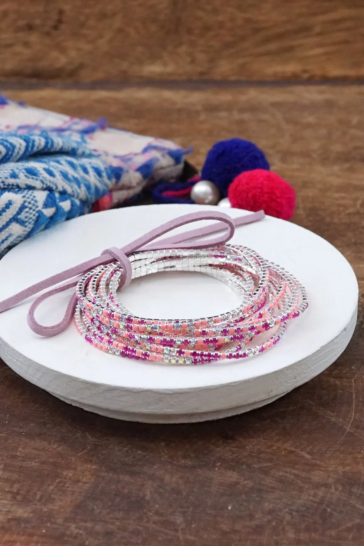 Stretchy Bracelets Stack with Rhinestones in Pinks