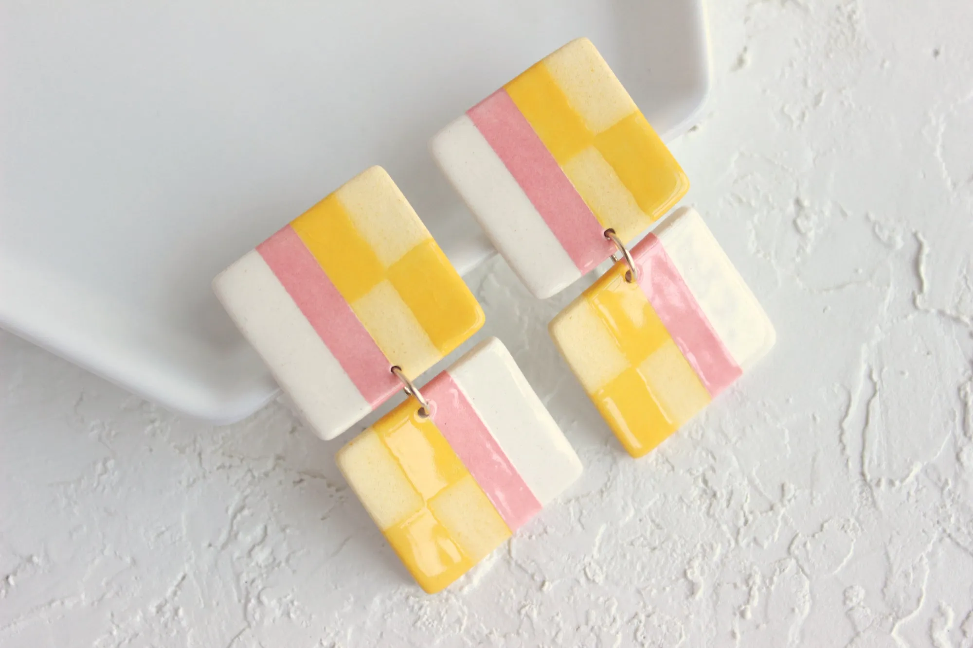 Striped Check Statement Earrings