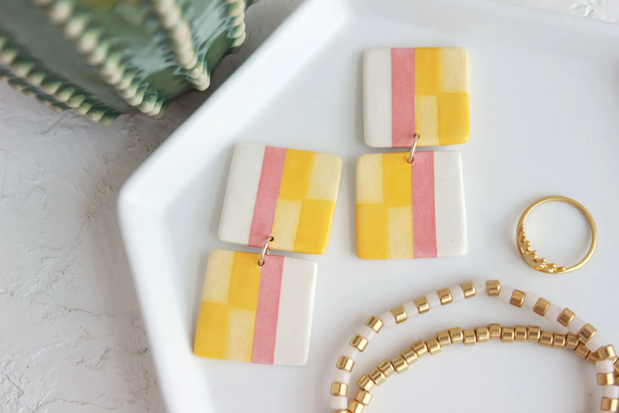 Striped Check Statement Earrings