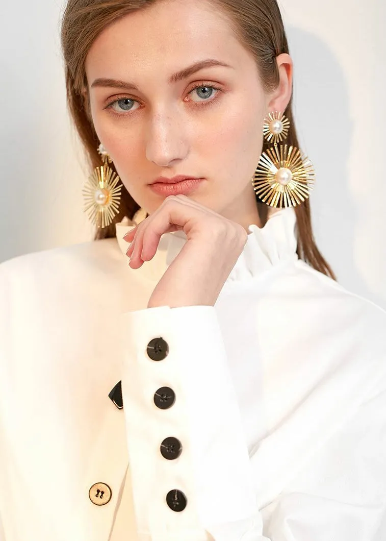 Sunburst Imitation Pearl Statement Earrings