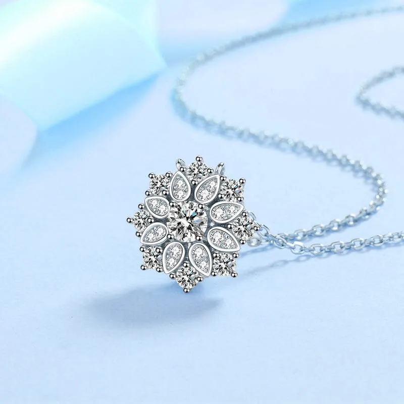 Sunflower Halo Diamond Necklace -  925 Sterling Silver