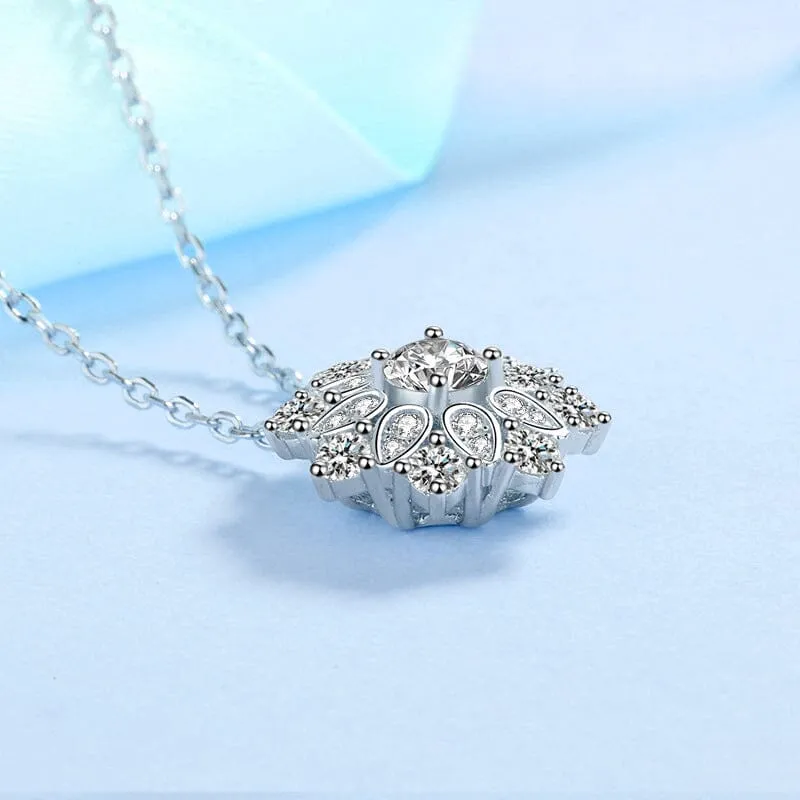 Sunflower Halo Diamond Necklace -  925 Sterling Silver