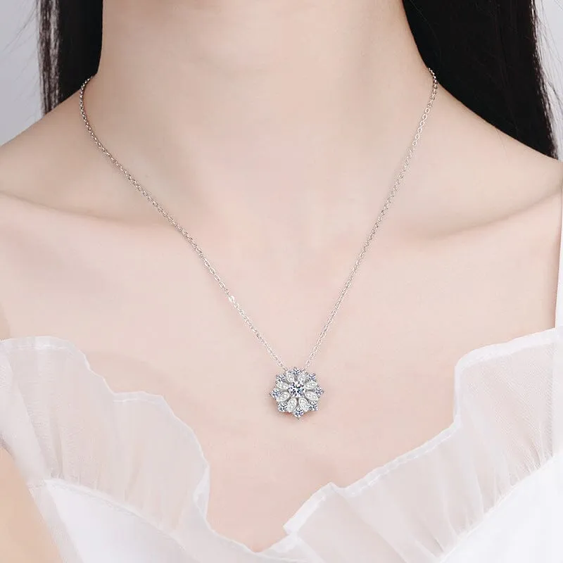 Sunflower Halo Diamond Necklace -  925 Sterling Silver